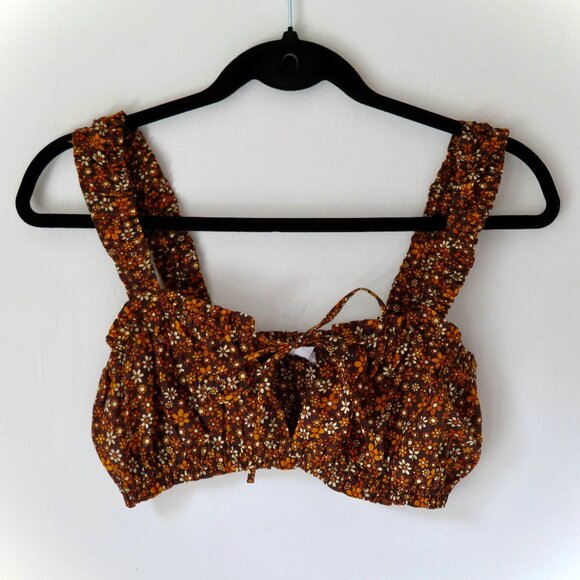 Garage Women's Brown and Orange Ruched Bustier Crop Top - Small - Picture 1 of 2
